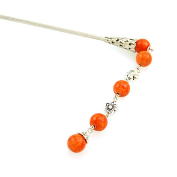 Tibetan Style Hair Stick with Tassel 5.5" Long Orange